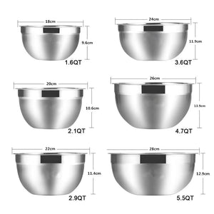 Ensemble de 6 culs de poule en acier inoxydable.