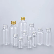 Charger l&#39;image dans la galerie, Lot de 50 / 100 bouteilles n plastique avec bouchons en aluminium 120ml, 100ml, 50ml, 30ml, 20ml, 10ml et 5ml.