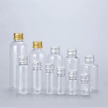 Charger l&#39;image dans la galerie, Lot de 50 / 100 bouteilles n plastique avec bouchons en aluminium 120ml, 100ml, 50ml, 30ml, 20ml, 10ml et 5ml.