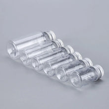 Charger l&#39;image dans la galerie, Lot de 50 / 100 bouteilles n plastique avec bouchons en aluminium 120ml, 100ml, 50ml, 30ml, 20ml, 10ml et 5ml.